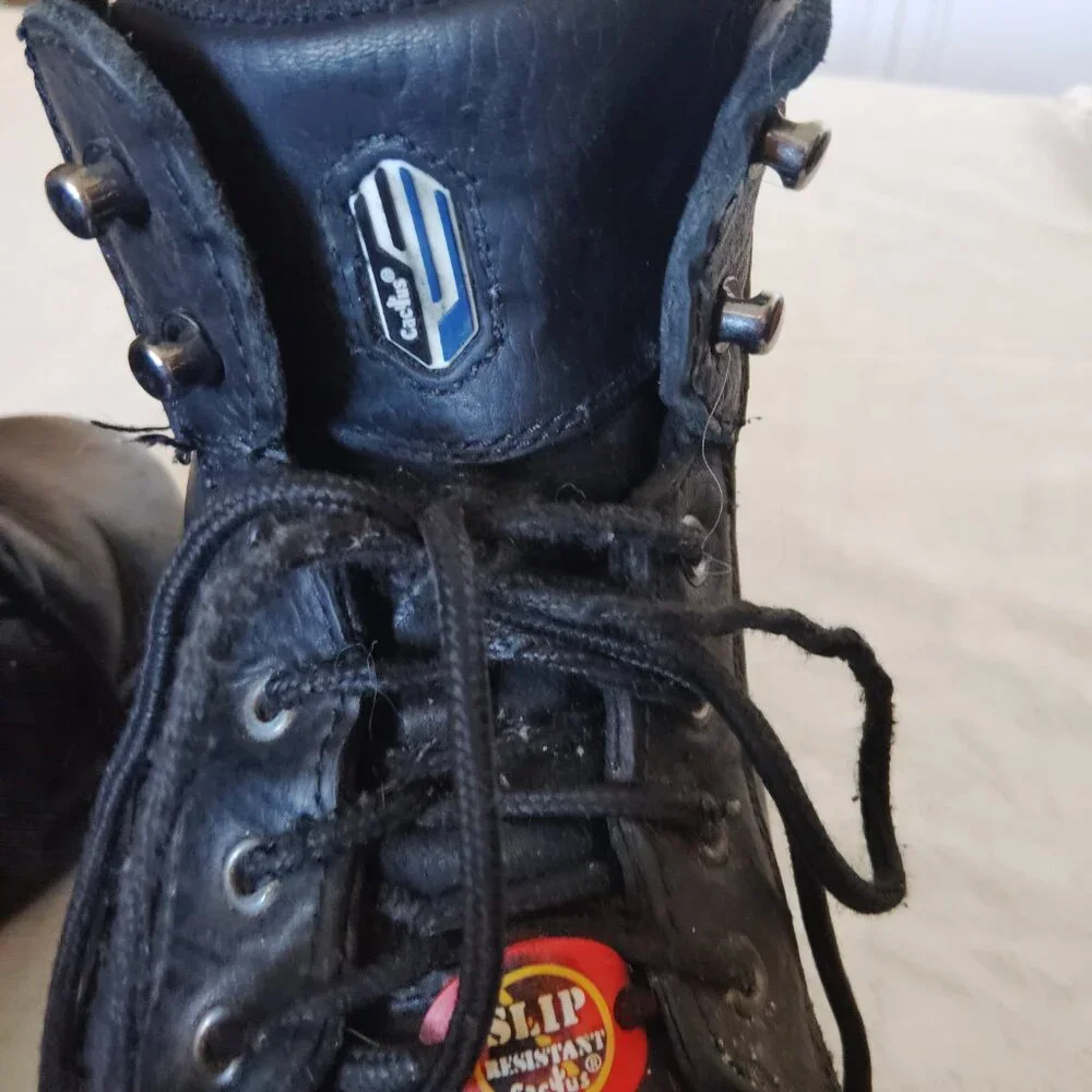 CACTUS WORK BOOTS SLIP RESISTANT BLACK LEATHER MEMORY FOAM 6600 MENS SIZE 8